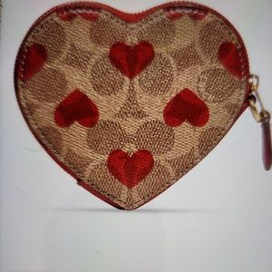 COPY - Coach heart shape coin wallet “new” authentic with tag. Red and Khaki co…